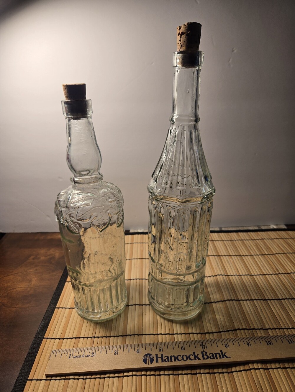 Clear Decorative Glass Bottle with Cork Stopper - Set of 2 Green Tint